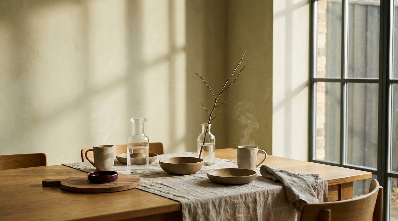 A shelf of homewares in profile